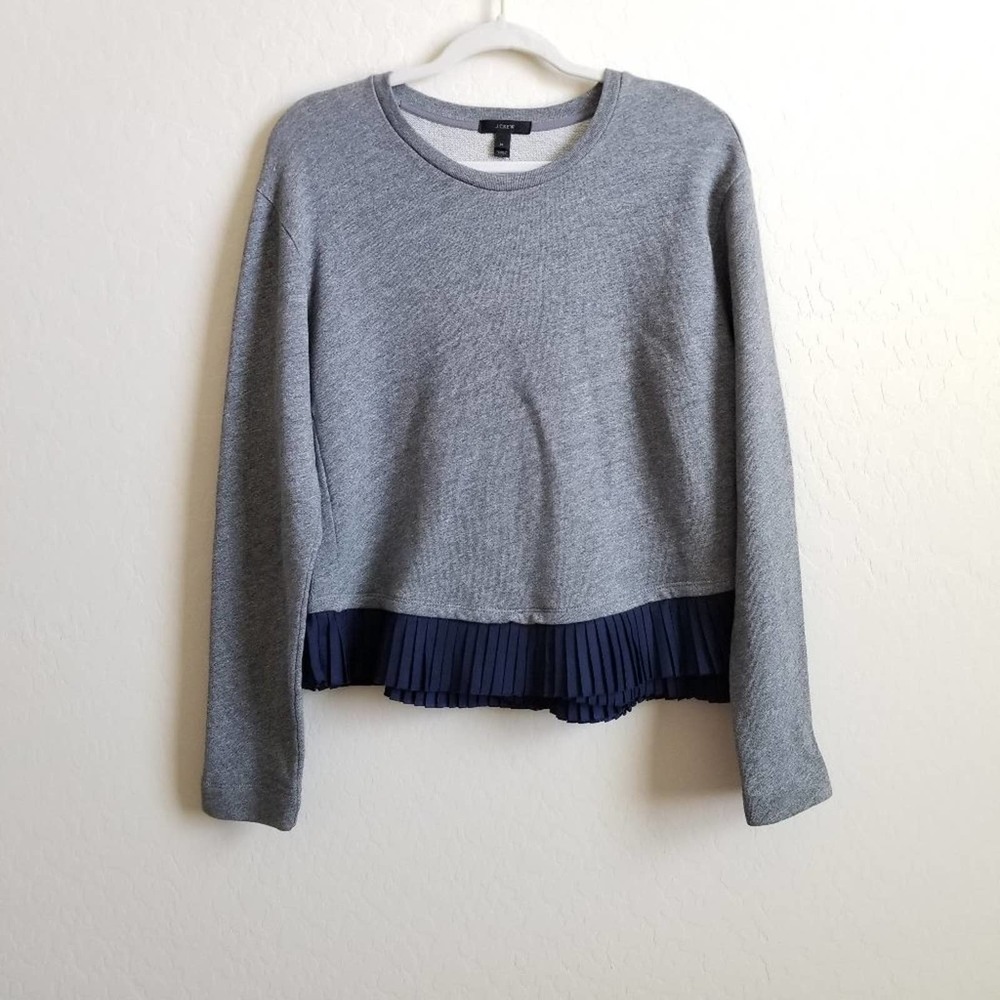 J. Crew Gray Navy Ruffle Trim Cotton Sweatshirt M